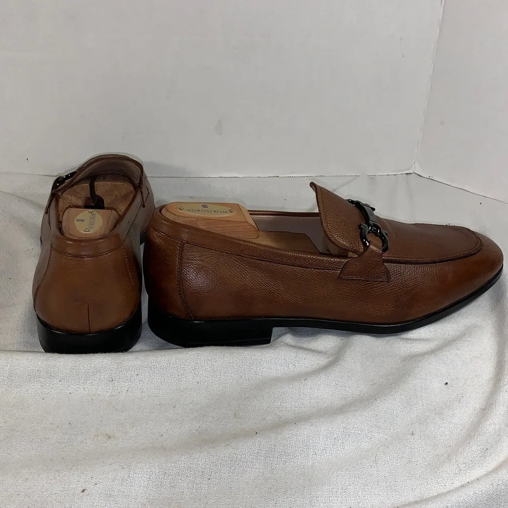 Salvatore Ferragamo Men's Brown Leather Moccasin Loafers with Gancini Ornament